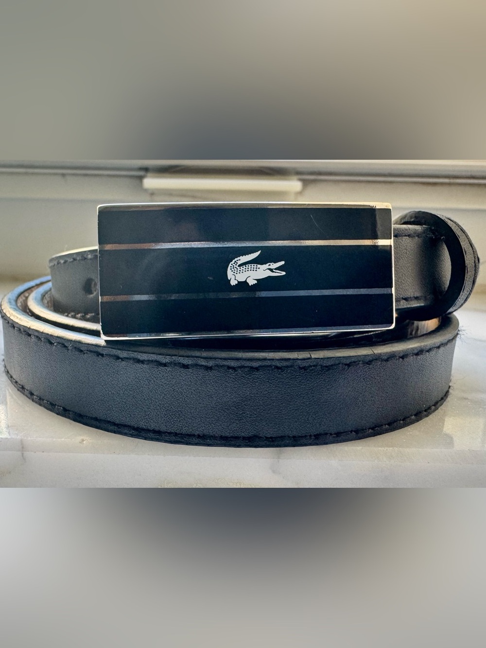 Lacoste Genuine Leather Black Belt  Size M 🐊